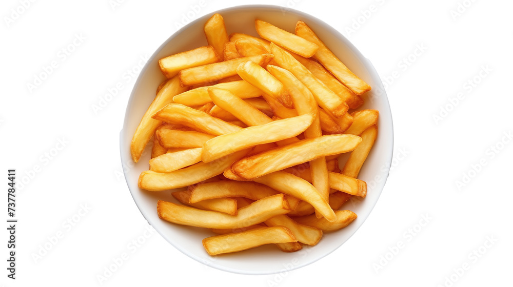 french fries in a white bowl isolated against transparent background french fries in a white bowl isolated against transparent background