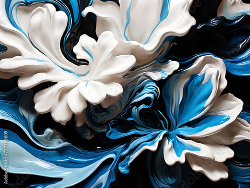abstract background of blue black. white waves ai generated