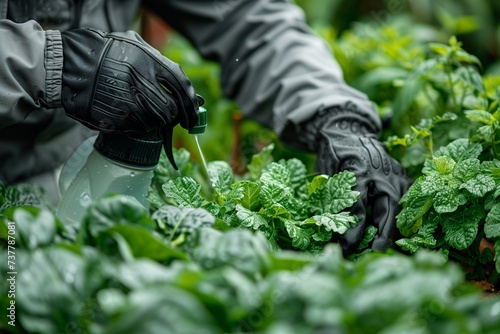 Farmer Spraying Herbicides on Vegetable Plants in the Garden