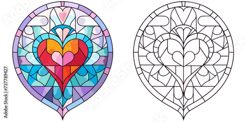 A Heart with Presents Coloring Page Stained Glass Vector Art