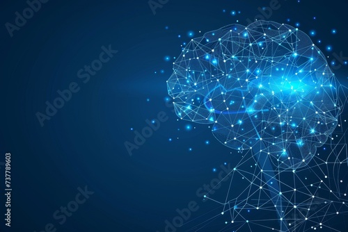 Illuminated neural networks. machine intelligence and data processing patterns in glowing brain