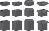 Set of black cardboard boxes with flat design
