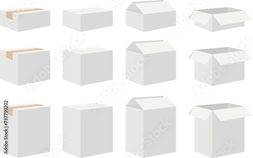 White cardboard box set with flat design photo