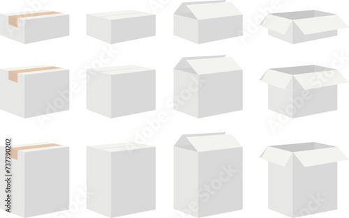 White cardboard box set with flat design