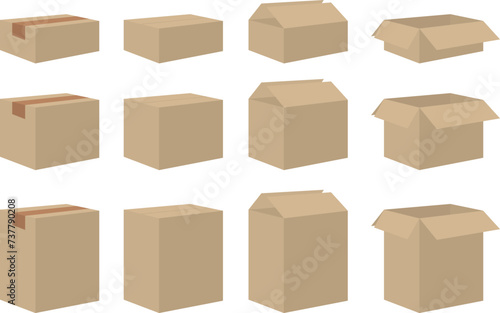 Flat design brown cardboard box set