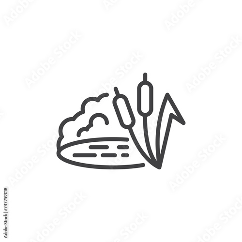 Pond with reeds line icon