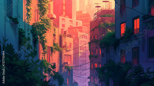 illustration of a Cityscape in the city at evening #737793494
