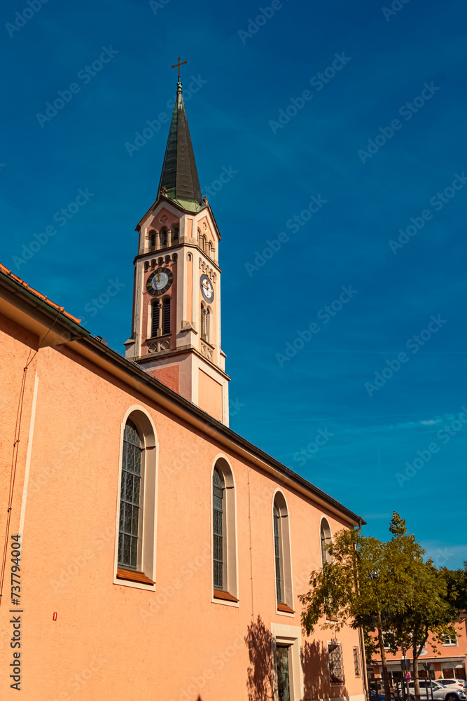 Church on a sunny summer day at Plattling, Isar, Deggendorf, Bavaria, Germany