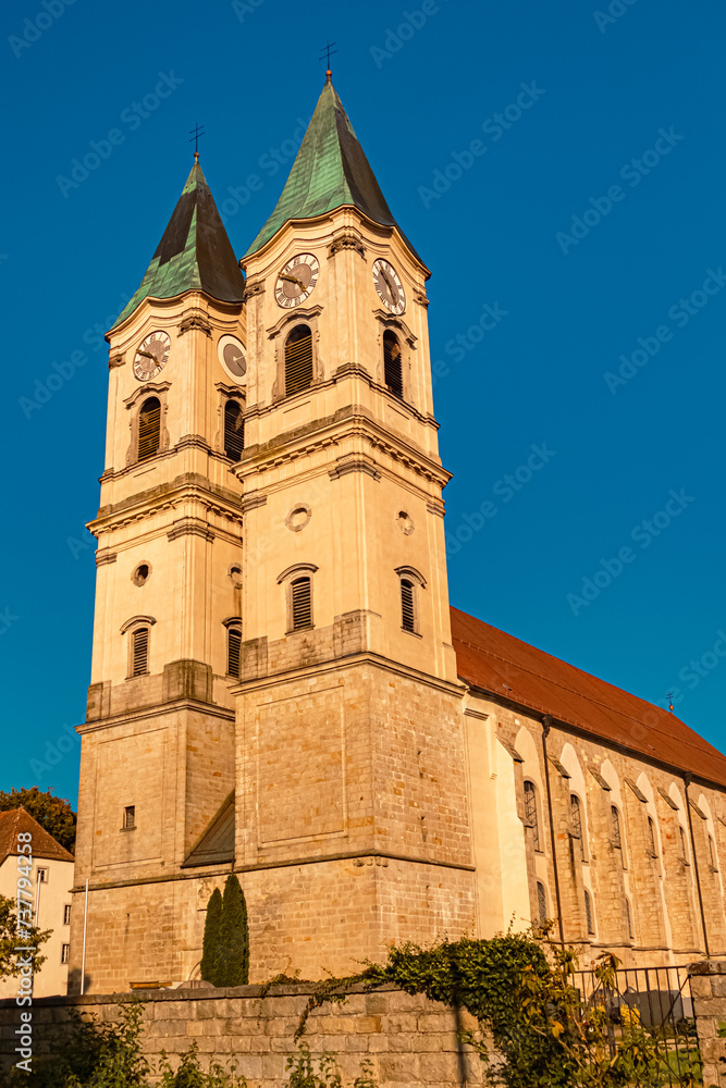 Fototapeta premium Monastery on a sunny summer day at Niederalteich, Deggendorf, Bavaria, Germany