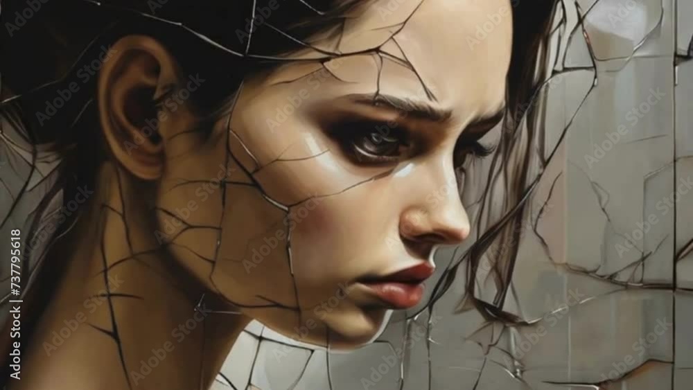 heart broken girl struggling with heartbreak, depression, anxiety and sadness, psychology concept art with broken glasses