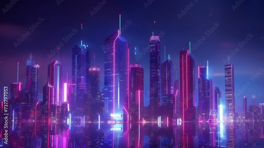 Neon Urban Dreamscape Reflections - A mesmerizing urban skyline adorned with neon lights and reflected in the tranquil water below, embodying the pulse of city life and the future of urban landscapes.