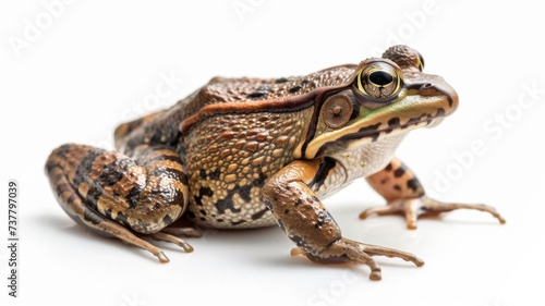 Detailed Wood Frog Portrait - A Close-Up of a Wood Frog Against White, Highlighting Texture and Color