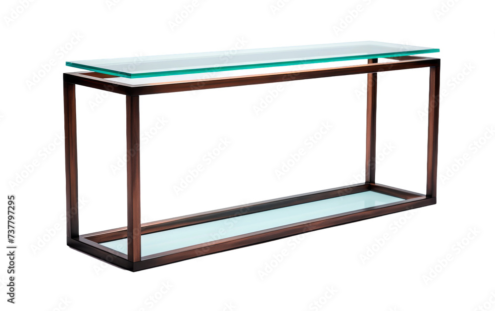 Contemporary Metal and Glass Console Table with Shelf on transparent background