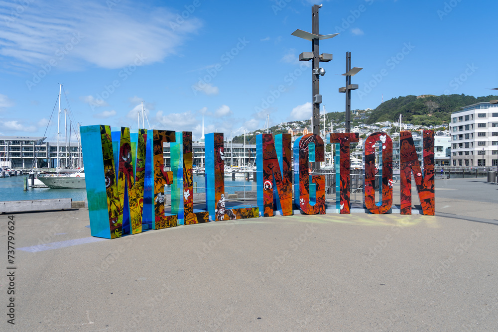 Wellington, New Zealand February 11, 2024 WELL_NGTON sculptural sign