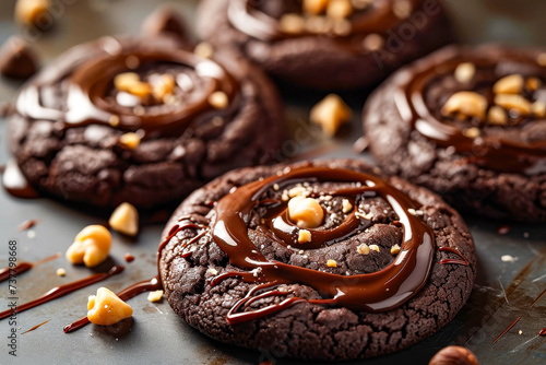 Chocolate cookies with swirl of chocolate in the center.