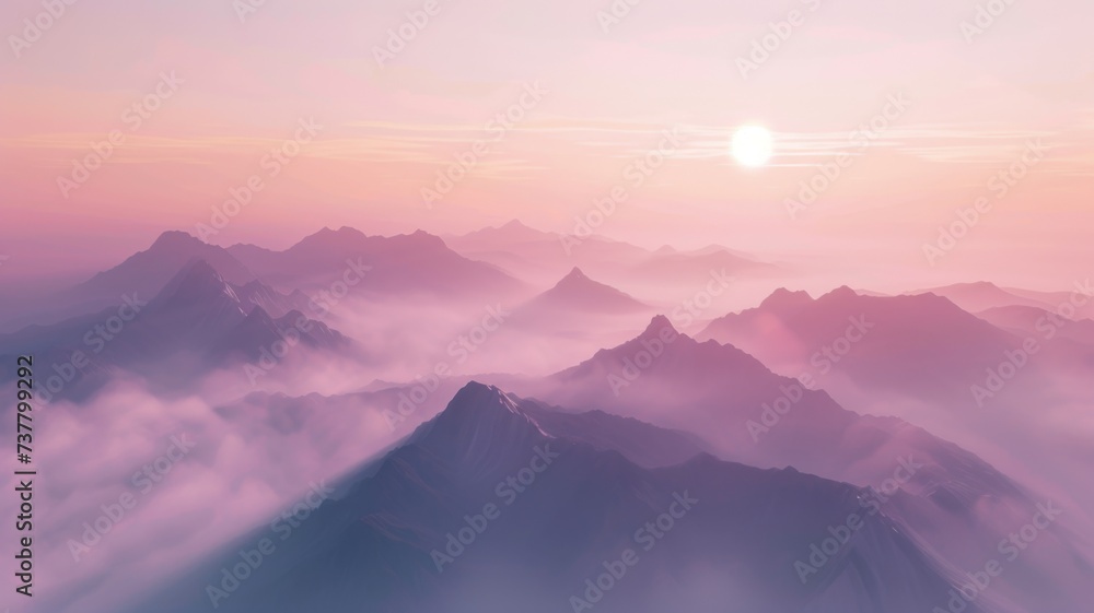 Sunrise Over Misty Mountains - A breathtaking sunrise view over mist-covered mountain peaks, evoking peace and solitude.
