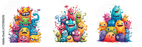 funny colorful Cartoon monster faces. scary Cartoon doodle monsters set, Vector illustration of funny monsters. collection. for print on demand merchandise, t shirt. transparent png,