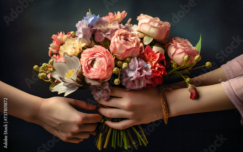 Romantic Floral Bouquet  A Gesture of Love and Celebration  Fresh and Colorful Flowers Held Gently