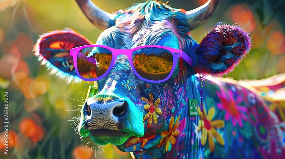Cool Hippie Cow With Sunglasses And Funny Eyes For The Latest Colorful Cool Hippie Cow With Sunglasses And Funny Eyes For The Latest Colorful