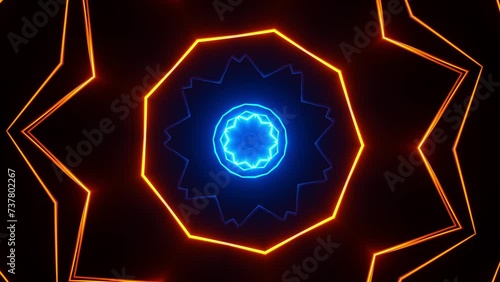 Glowing circular pattern with blue and orange lights. Kaleidoscope VJ loop. photo