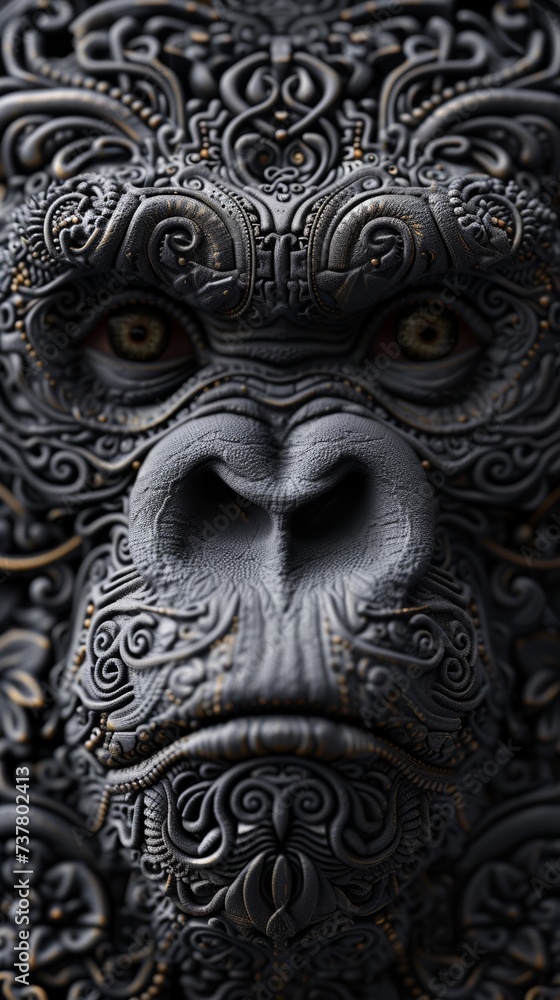 Design an intricately gorilla detailed artwork capturing the essence of a genetically engineered animal with an extraordinarily long lifespan or enhanced intelligence