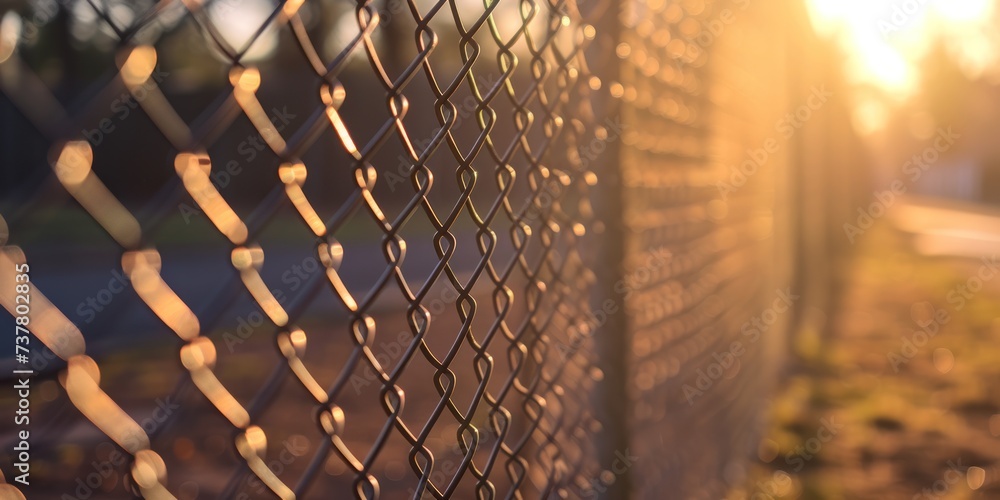 rezor wire fence closeup with sunset 