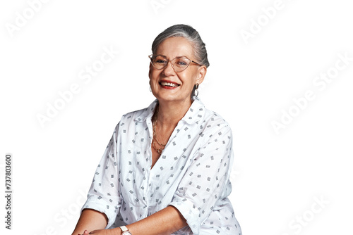 Obraz na płótnie Portrait, senior woman and laugh with confidence and elegance on isolated transparent png background