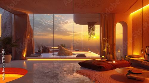 Design an interior space inspired by deserts warmth