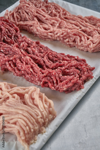 Wallpaper Mural Assorted fresh minced meat from different types of meat in a butcher shop on a tray Torontodigital.ca