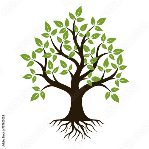 Tree silhouette with root vector decoration