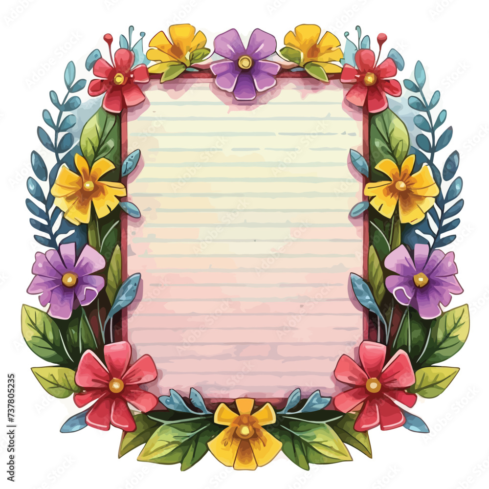 2d vector illustration colorful Lined paper with flower frame the sweet made of Design a watercolor floral lined page