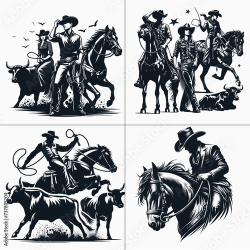 cowboy and cowgirl vector vector bundle File