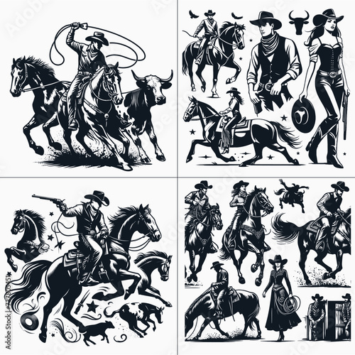 cowboy and cowgirl vector vector bundle File