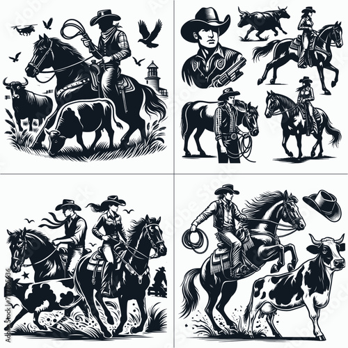 cowboy and cowgirl vector vector bundle File