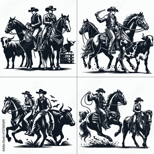 cowboy and cowgirl vector vector bundle File photo