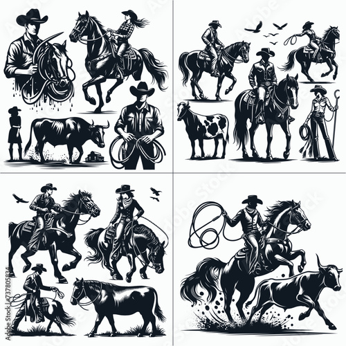 cowboy and cowgirl vector vector bundle File