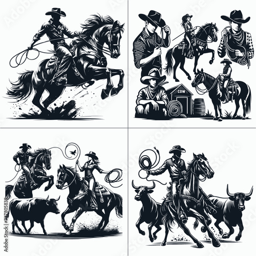 cowboy and cowgirl vector vector bundle File