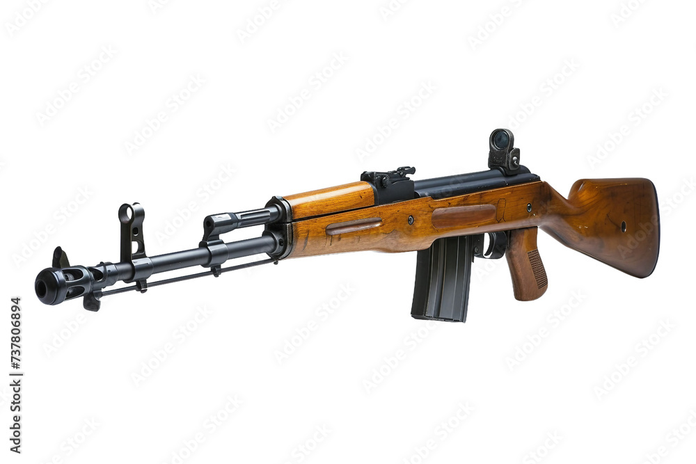 Military Rifle Display On Transparent Background.