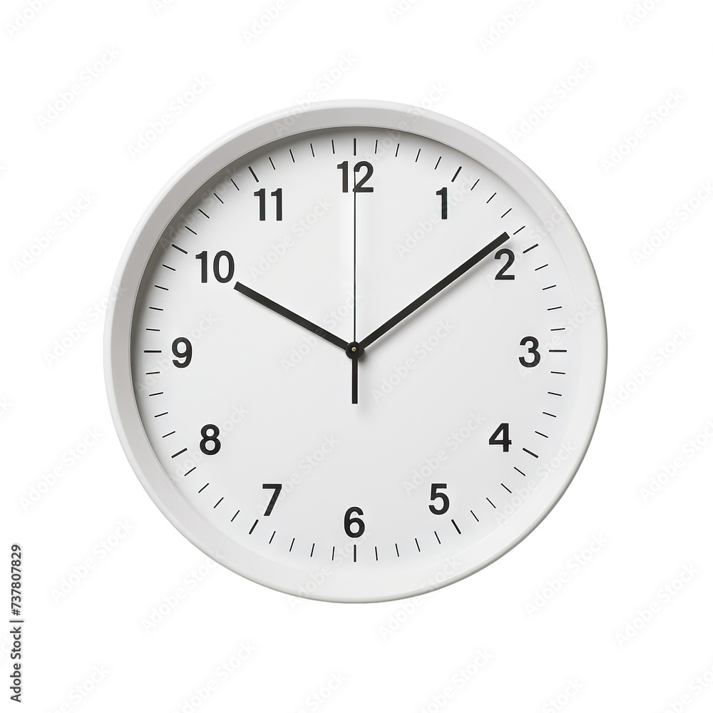 Modern white wall clock with a minimalist design, cut out Modern white wall clock with a minimalist design, cut out