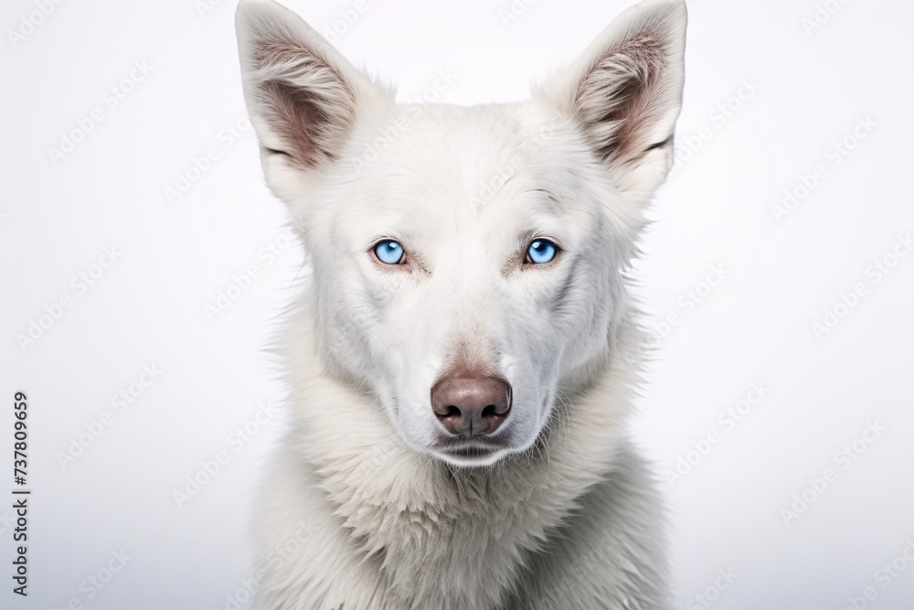a white dog with blue eyes