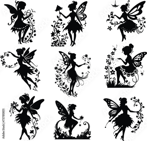 fairy silhouette  set, vector illustration 
