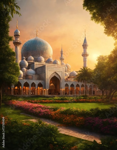 Dubai Tourism and Travel Sharjah's New Grand Mosque the second largest mosque in the Middle East, beautiful sunset photo
