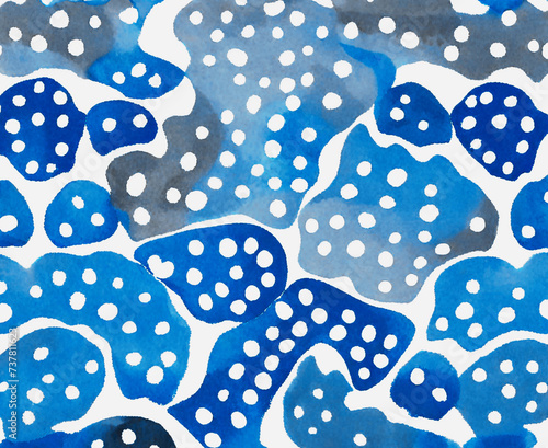 Blurry gradient abstract watercolor shapes with dots in dark gray and blue