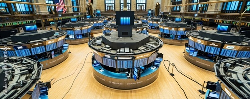Trading floor or exchange stock place. Trading hall of stock exchange is full of investors for trade