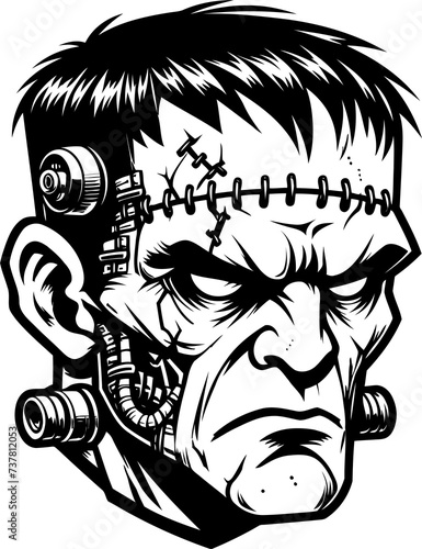 Frankenstein head mascot, cartoon illustration 