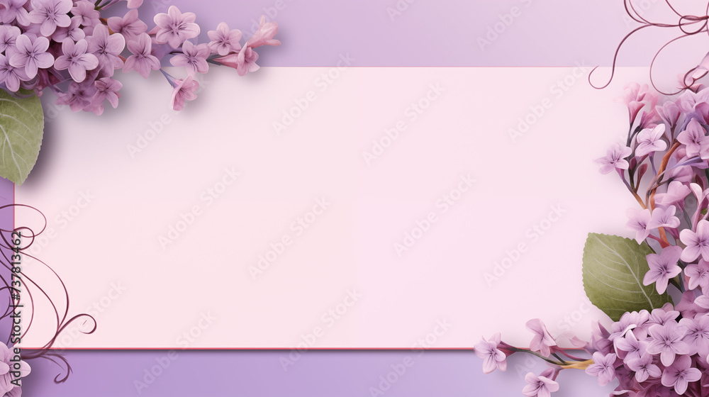 Blank message background with graphic elements on lilac and flower and leaf