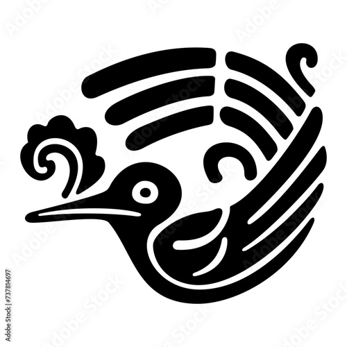 Hummingbird with flower pattern, symbol of ancient Mexico. Decorative Aztec clay stamp motif, found in pre-Columbian Yucatan. The name of the Aztec god Huitzilopochtli means Hummingbird of the South.