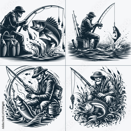 bass fishing , Fisherman catching fish , Father's Day, fishing hooker ,Funny Fishing vector File