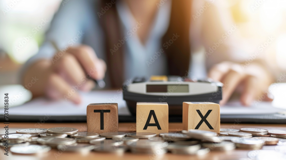 Woman working financial and calculations tax Woman working financial and calculations tax