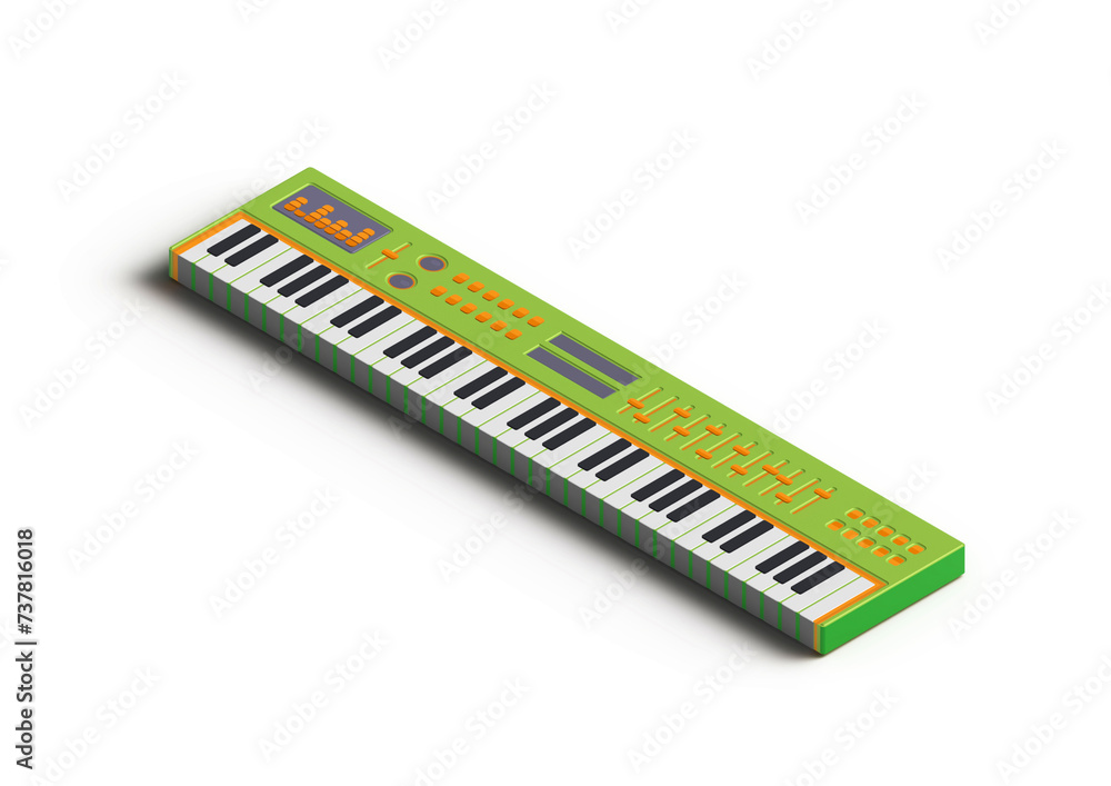 Piano 3d wall on a white background with buttons synthesizer keyboard illustration